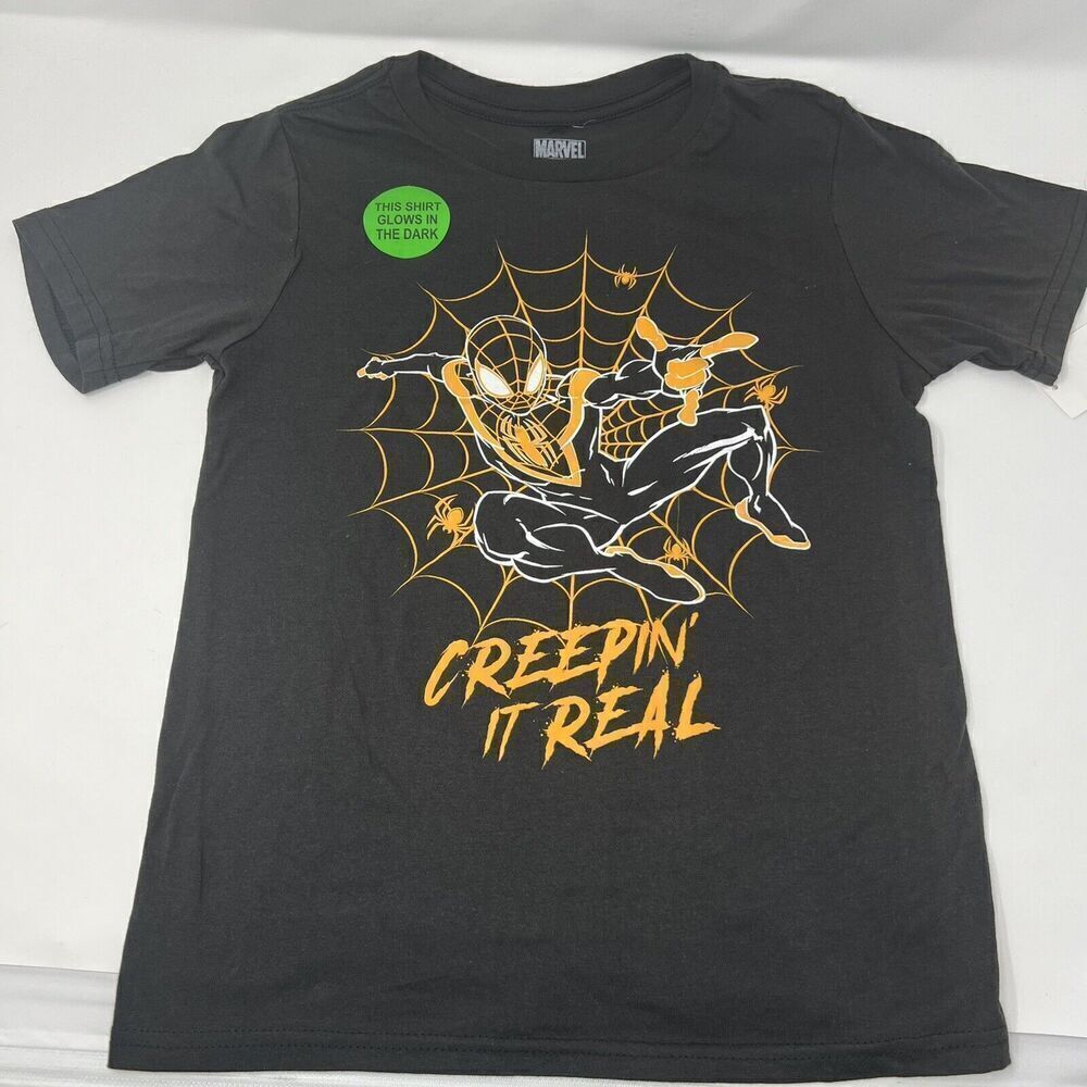 Boys Marvel SPIDER-MAN "Creepin' It Real" Halloween T-Shirt Size Medium 8-10 NWT